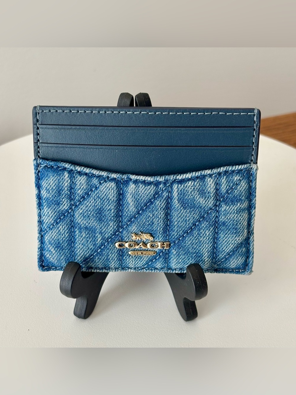 Coach NWT Quilted Denim and Leather Slim ID Card Holder